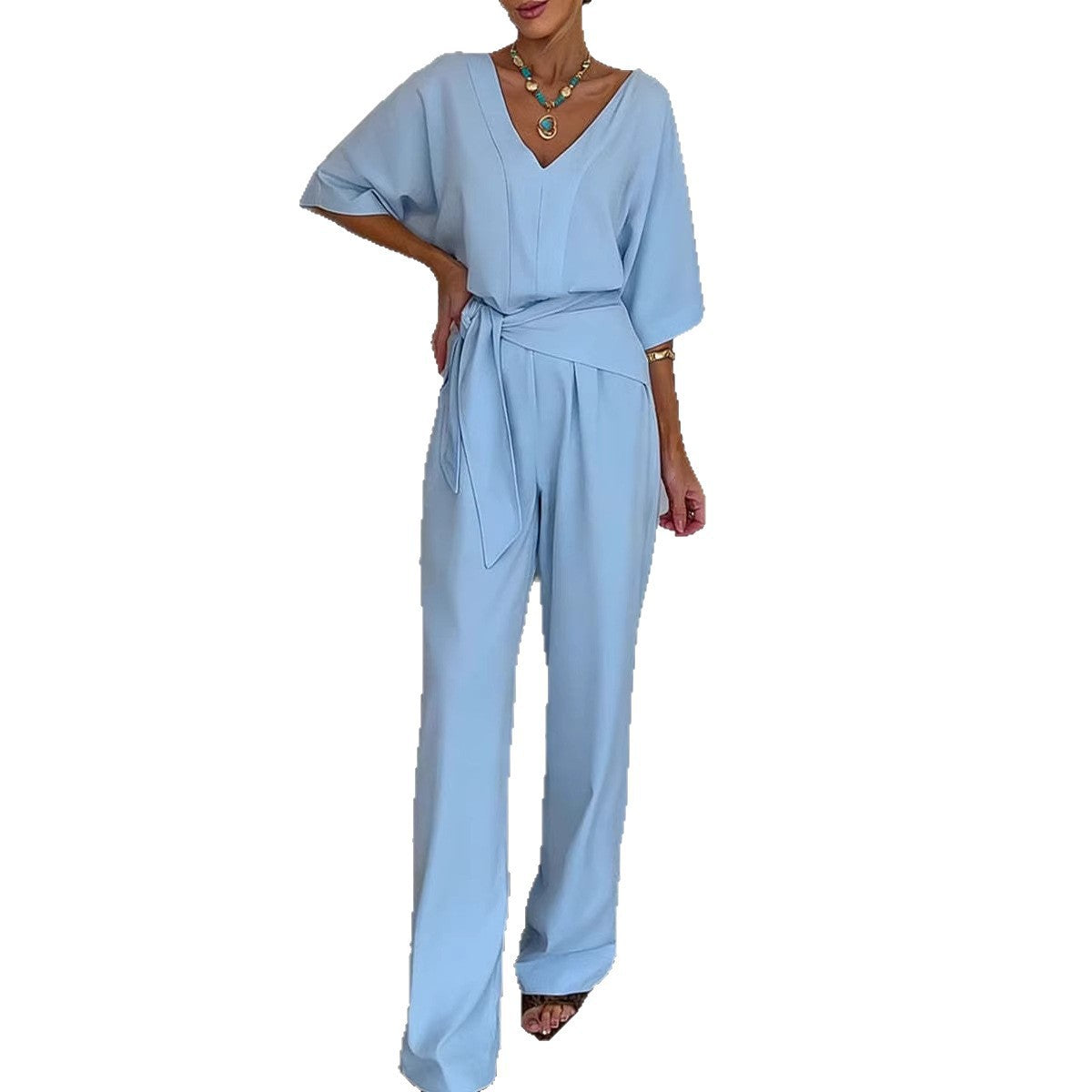 Damen Jumpsuit Tailliert Wickelgürtel Elegant