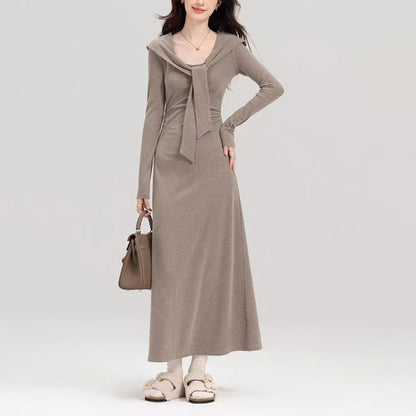 Damen Taillenkleid mit Kordelzug V-Ausschnitt