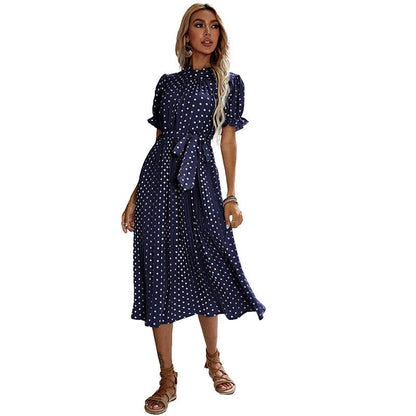 Damen Midikleid Sommerlich Puffärmel Taillengürtel Norvielle
