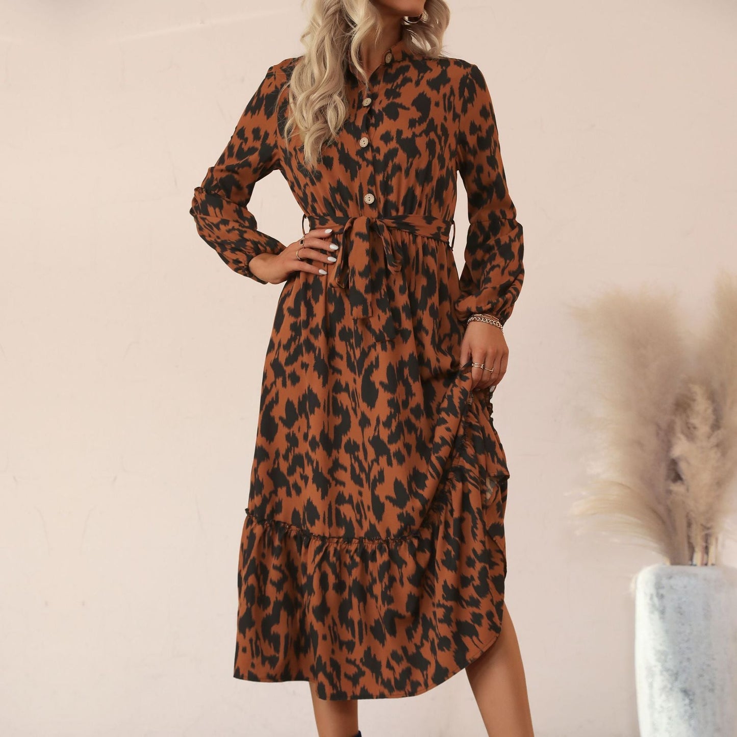 Damen Maxikleid Voluminöser Rock Elegantes Rüschenkleid
