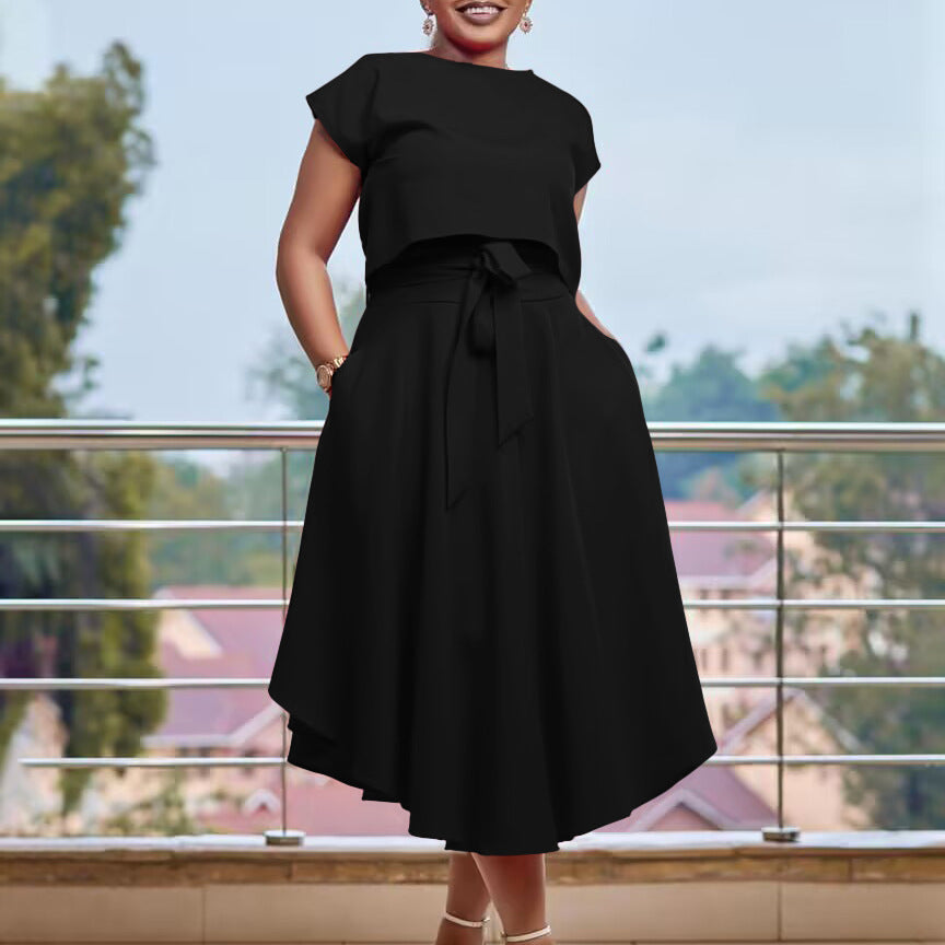 Damenkleid Asymmetrischer Schnitt Dekorativer Gürtel Norvielle