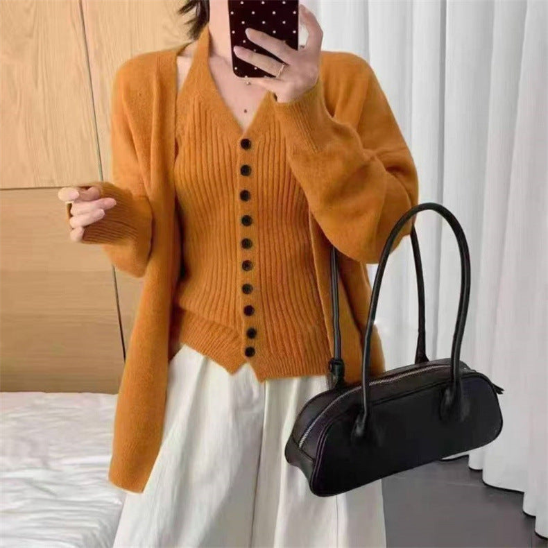 Damen Grobstrickjacke Abnehmbare Ärmel Knopfdetails Norvielle - Norvielle