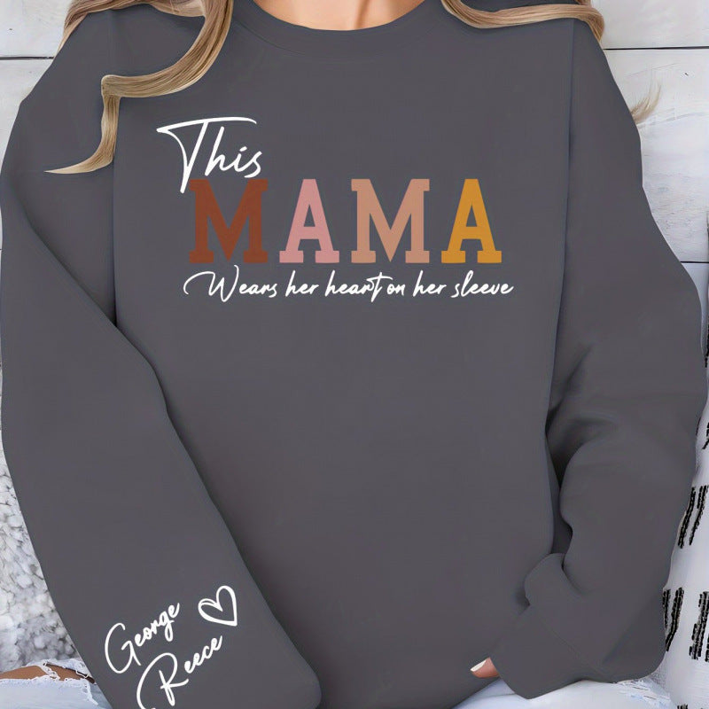 Damen Sweatshirt Mama Aufdruck Bequem Grün