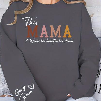 Damen Sweatshirt Mama Aufdruck Bequem Grün
