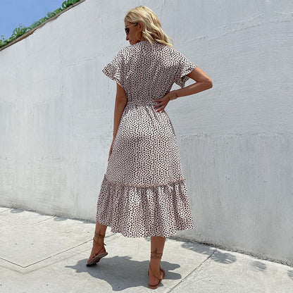 Damen Maxi-Kleid Voluminöse Ärmel Taillengürtel Norvielle