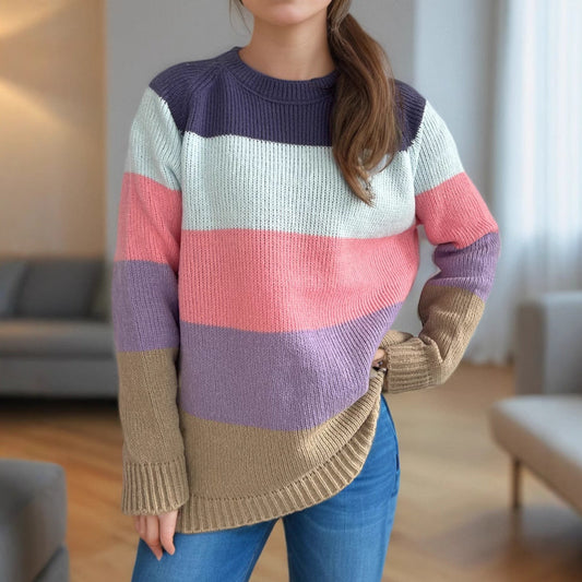 Damen Strickpullover Gestreift Bunt Lässiger Schnitt - Norvielle