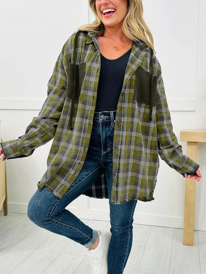 Damen Karo-Hemdjacke Oversized mit Fransen Details Norvielle