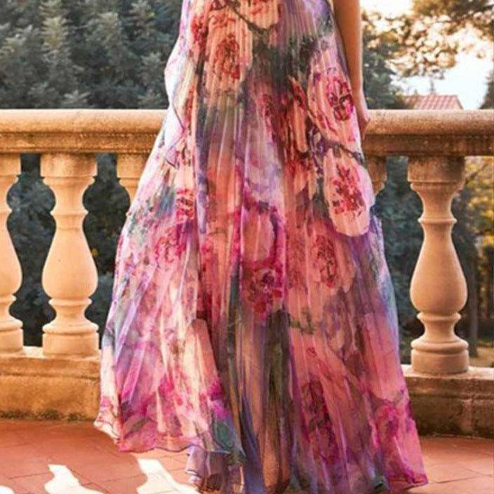 Damen Schulterfreies Maxikleid Floralmuster Falten Norvielle