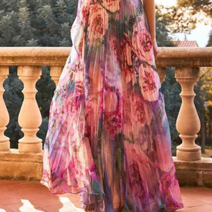 Damen Schulterfreies Maxikleid Floralmuster Falten Norvielle