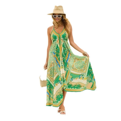 Damen Maxikleid Boho Stil V-Ausschnitt Asymmetrisch