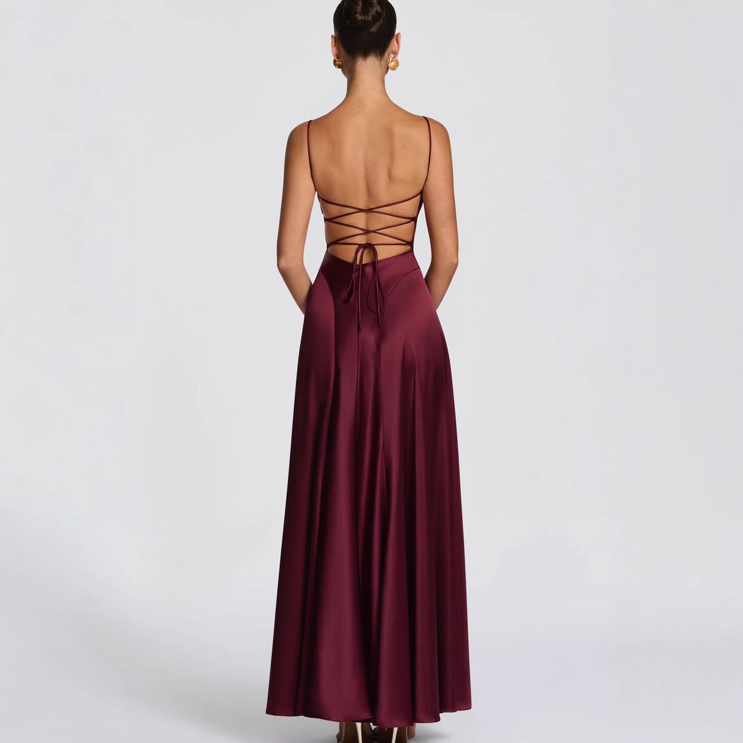 Damen Maxikleid Satin Elegantes Design Spaghetti-Träger