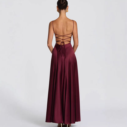 Damen Maxikleid Satin Elegantes Design Spaghetti-Träger