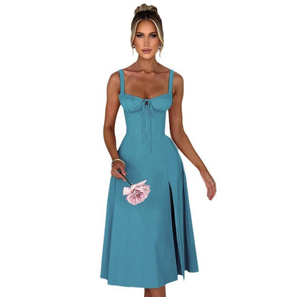 Damen Elegantes Midi-Kleid V-Ausschnitt Taillenbetonung Norvielle