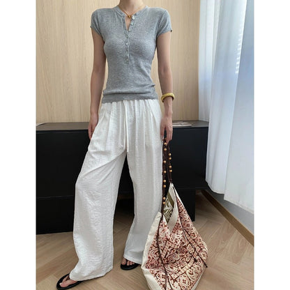 Damen Leinenhose Weites Bein Bequem Natur