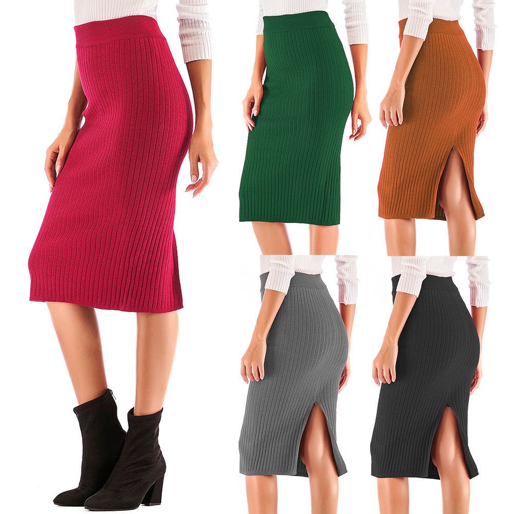 Damen Rippstrickrock Seitenschlitz