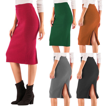 Damen Rippstrickrock Seitenschlitz