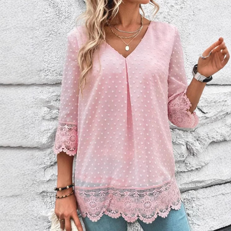 Damen Bluse Spitze Puffärmel Norvielle - Norvielle