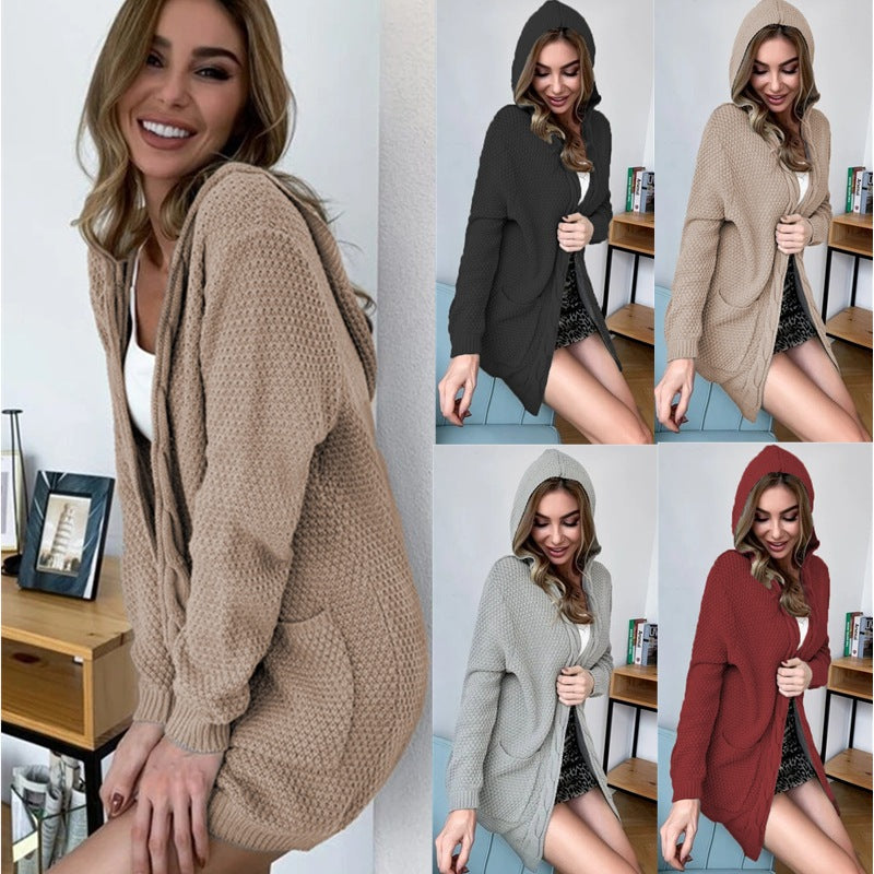 Damen Strickjacke mit Kapuze und Taschen - Norvielle