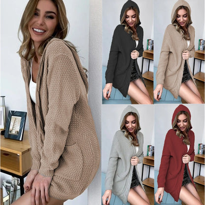 Damen Strickjacke mit Kapuze und Taschen - Norvielle