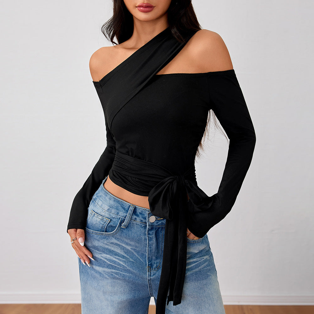 Damen Asymmetrisches Wickeloberteil mit Halter-Design und Raffung - Norvielle