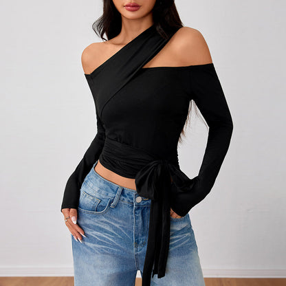 Damen Asymmetrisches Wickeloberteil mit Halter-Design und Raffung - Norvielle