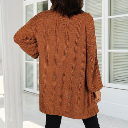 Damen Cardigan Grobstrick Elegante Knöpfe Weite Ärmel Norvielle