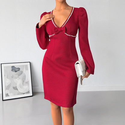 Damen Kleid Figurbetont Seide Elegante Schleife Schwarz - Norvielle