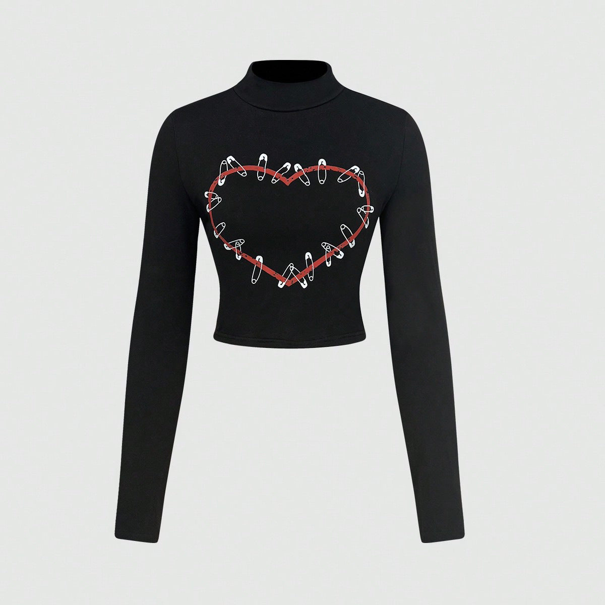 Damen Langarm Crop- Herz-Design Norvielle