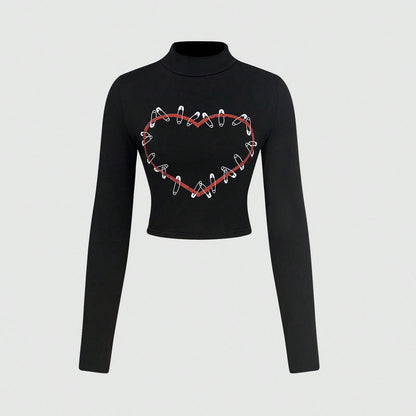 Damen Langarm Crop- Herz-Design Norvielle