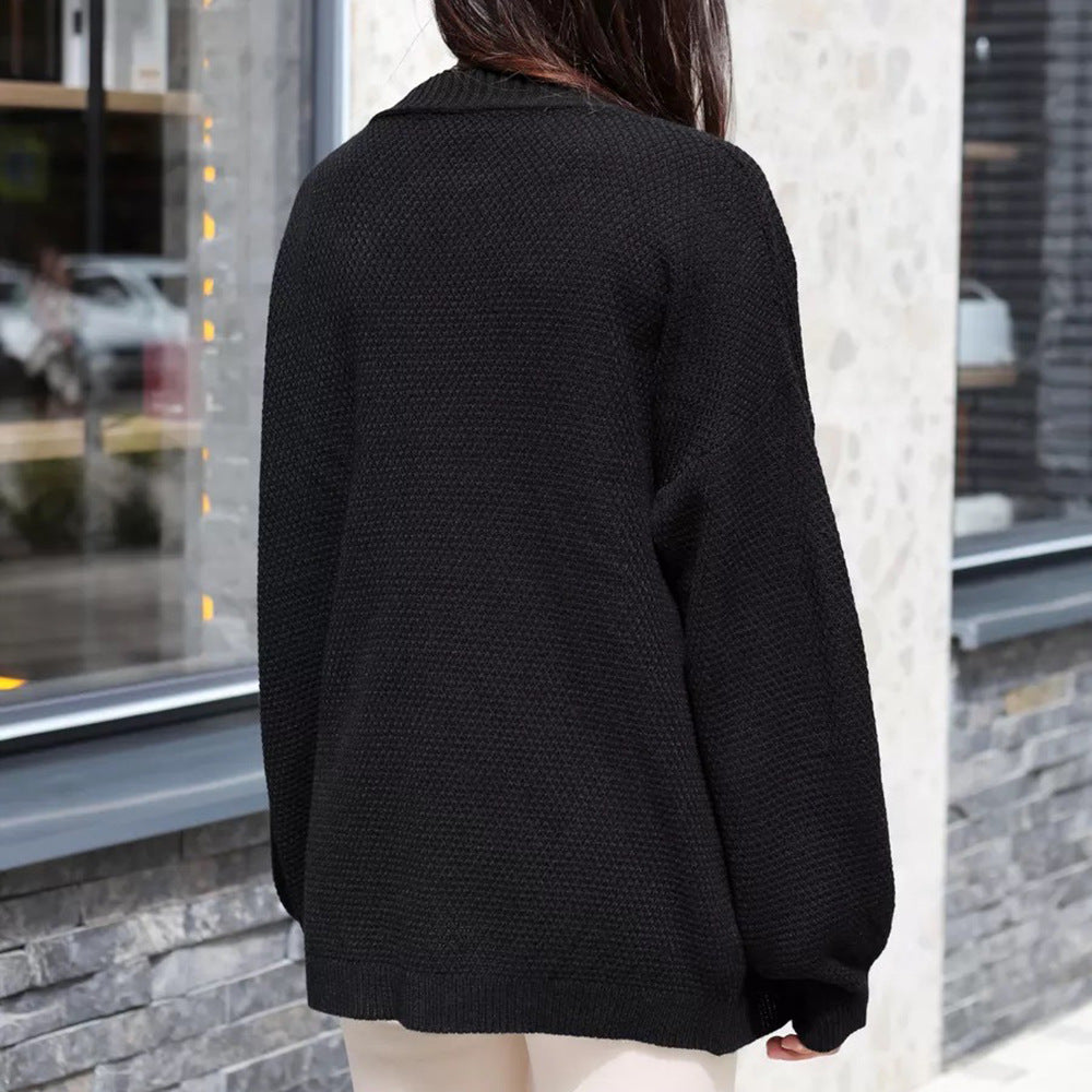 Damen Oversized Strickjacke Strukturiertes Muster Weite Ärmel