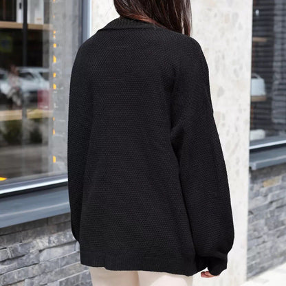 Damen Oversized Strickjacke Strukturiertes Muster Weite Ärmel