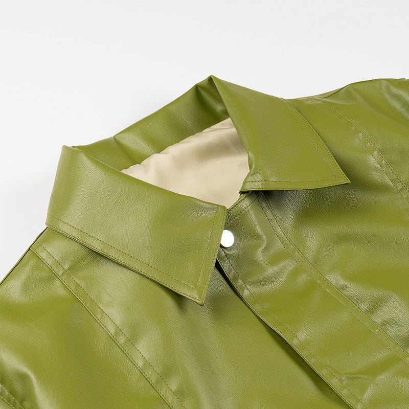 Damen Kunstlederjacke Lässig Mit Taschen