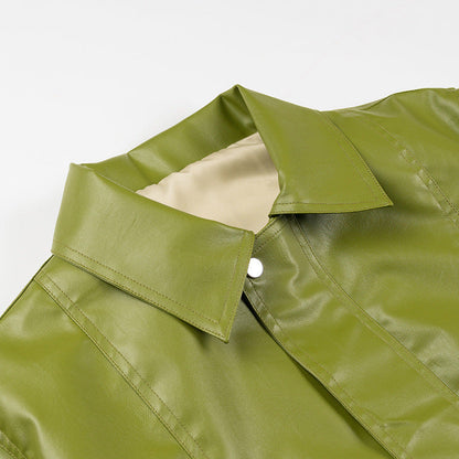 Damen Kunstlederjacke Lässig Mit Taschen