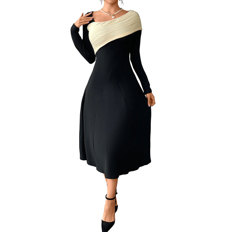 Damen Midikleid Asymmetrischer Kragen Strickoptik Norvielle