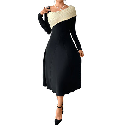 Damen Midikleid Asymmetrischer Kragen Strickoptik Norvielle