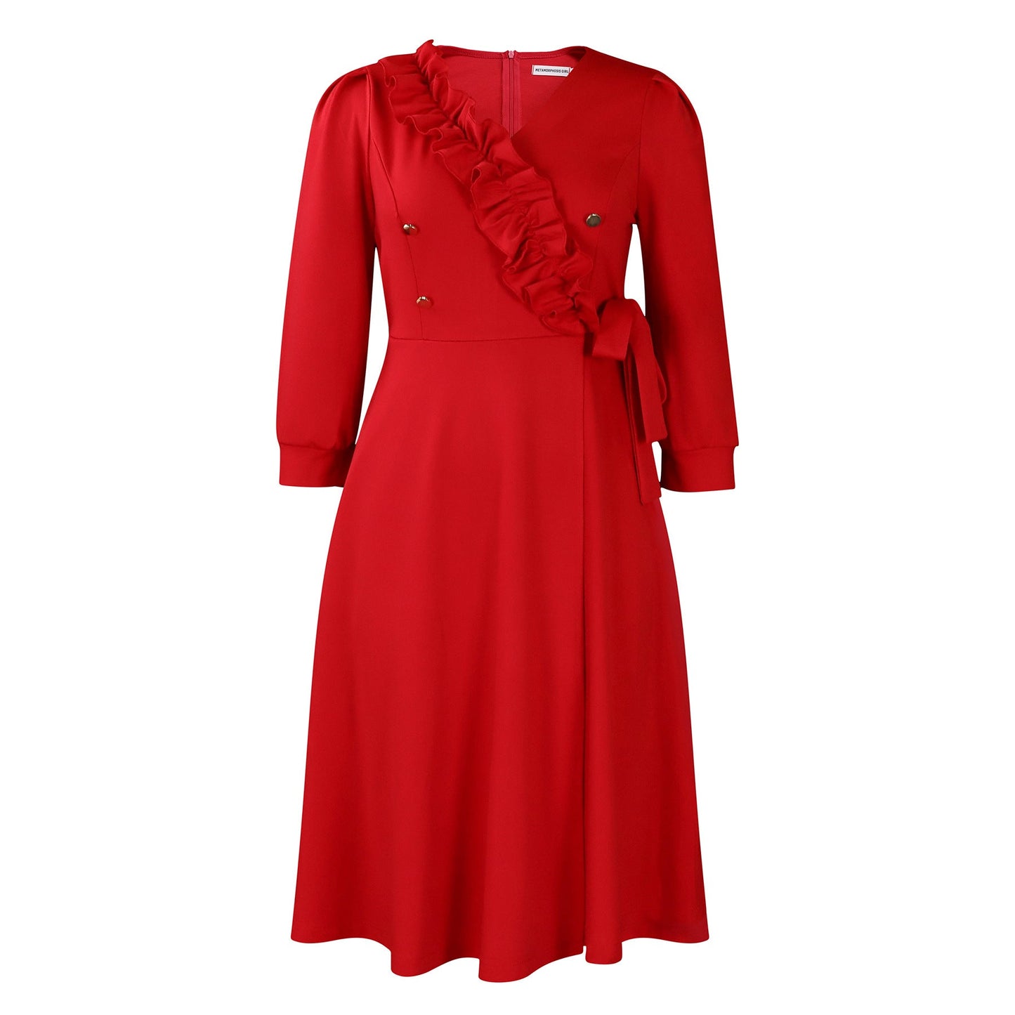 Damen Midikleid Rüschendetail Tailliert Norvielle