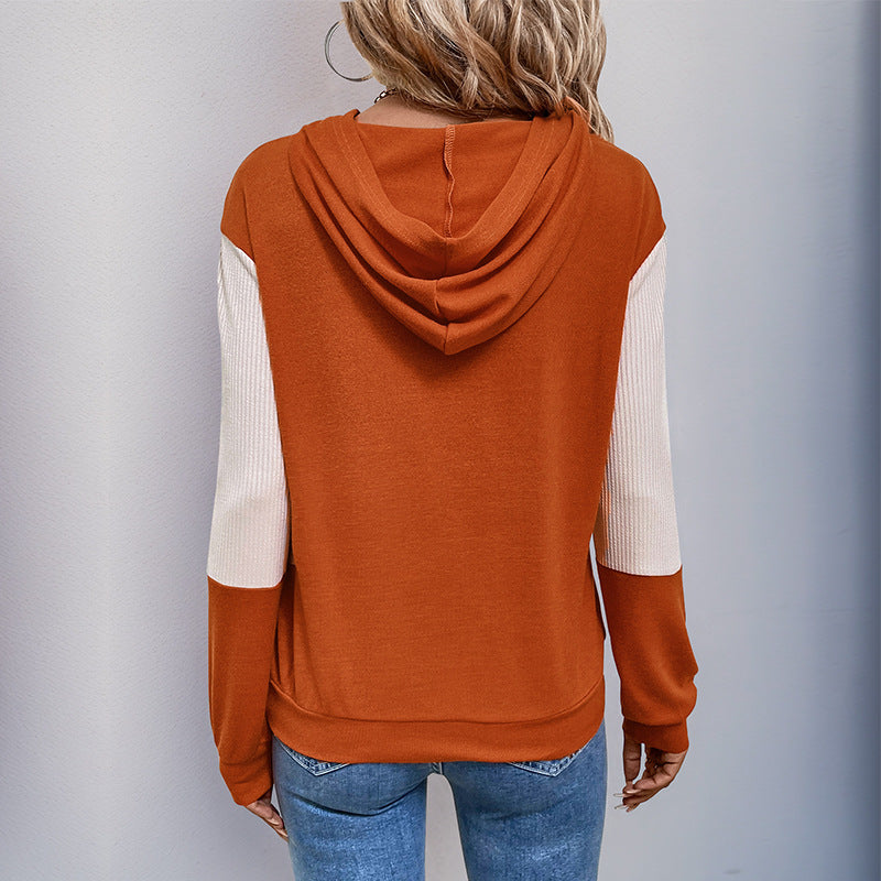 Damen Kapuzenpullover Strukturierte Ärmel V-Ausschnitt Beige Norvielle