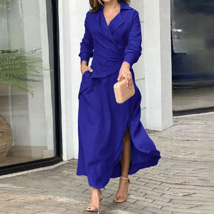 Damen Wickelmaxikleid mit Drapierungen und Seitenschlitz Norvielle - Norvielle