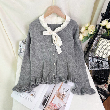 Damen Strickjacke Elegantes Design Rüschen Schleifenkragen Norvielle