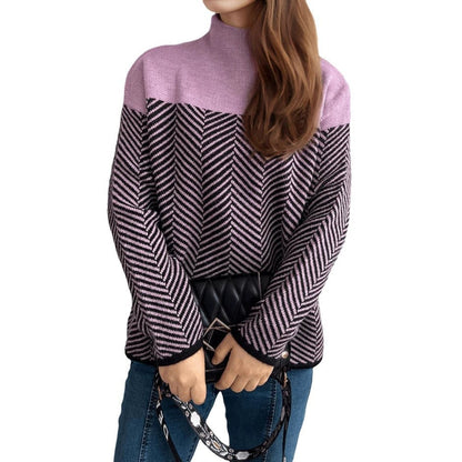 Damen Rollkragenpullover Fischgrätenmuster Elastisch Beige