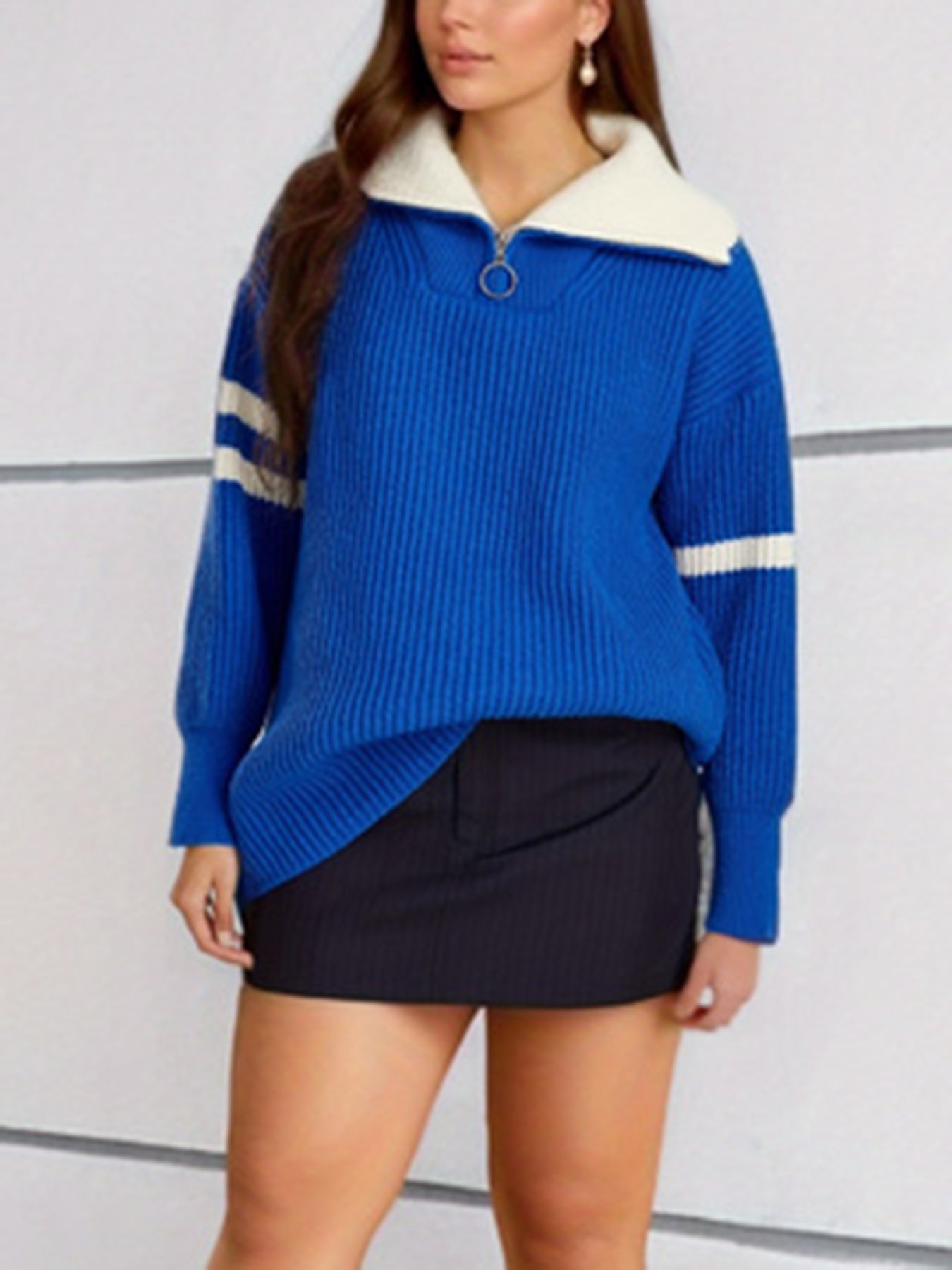 Damen Strickpullover Stehkragen Dekorative Streifen Norvielle