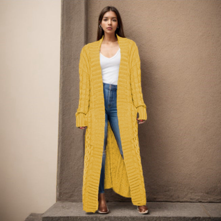 Damen Strickcardigan Lang Zopfmuster Norvielle