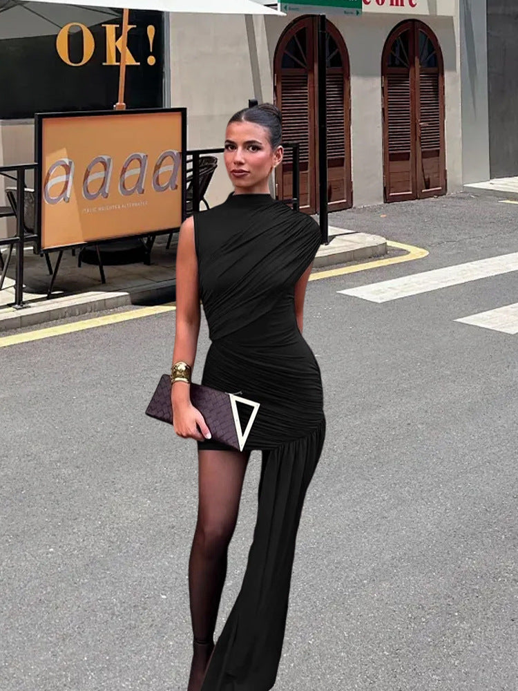 Damen Minikleid Asymmetrischer Schnitt Raffungen Norvielle