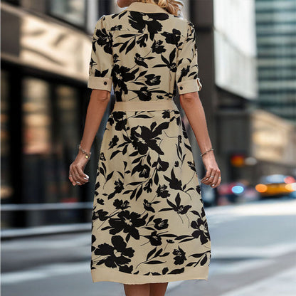 Damen Midikleid Floralmuster Taillengürtel Norvielle