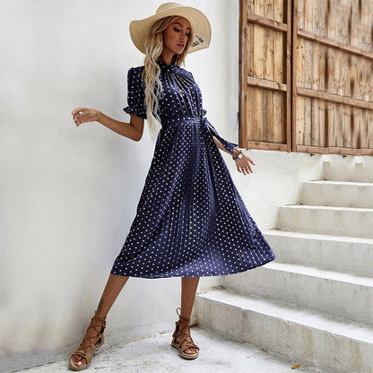 Damen Midikleid Sommerlich Puffärmel Taillengürtel Norvielle
