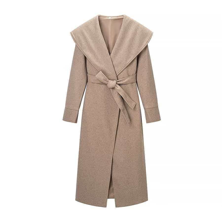 Damen Eleganter Mantel Breiter Revers Taillengürtel Norvielle