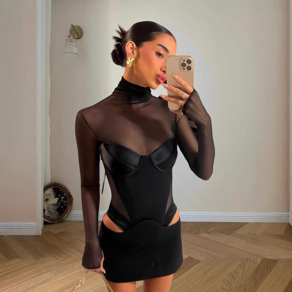 Damen Kleid Figurbetonter Stil Transparente Einsätze Rautenförmige - Norvielle