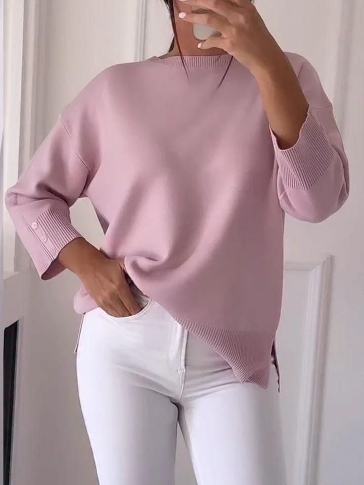 Damen Oversized Pullover Asymmetrisch Knopf Norvielle