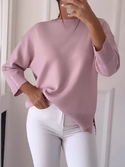 Damen Oversized Pullover Asymmetrisch Knopf Norvielle