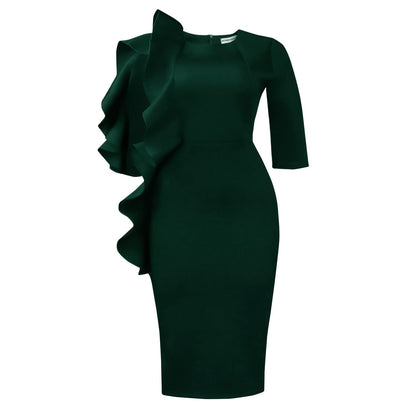 Damen Kleid Asymmetrisches Rüschendesign Figurbetont Norvielle